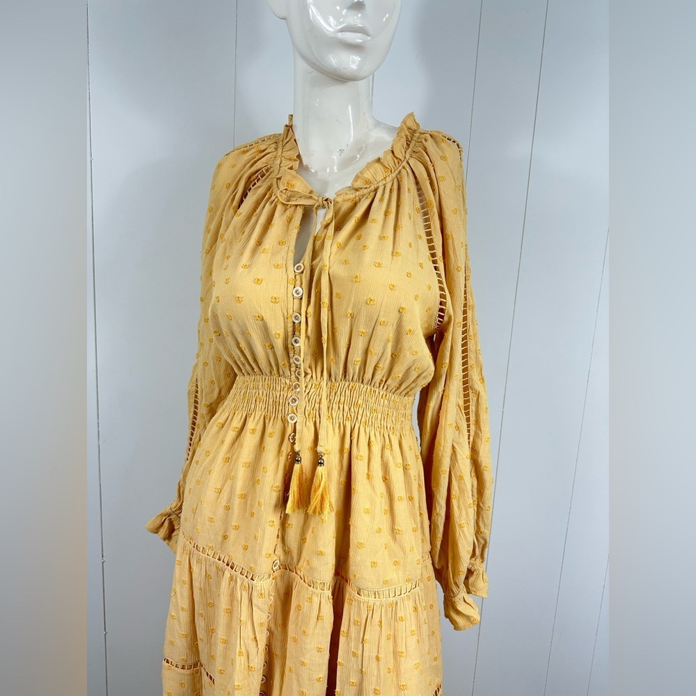 Vici Women Sz M Yellow Long Sleeve Tiered Maxi Dress Victorian Long Sleeve Boho - Picture 11 of 12